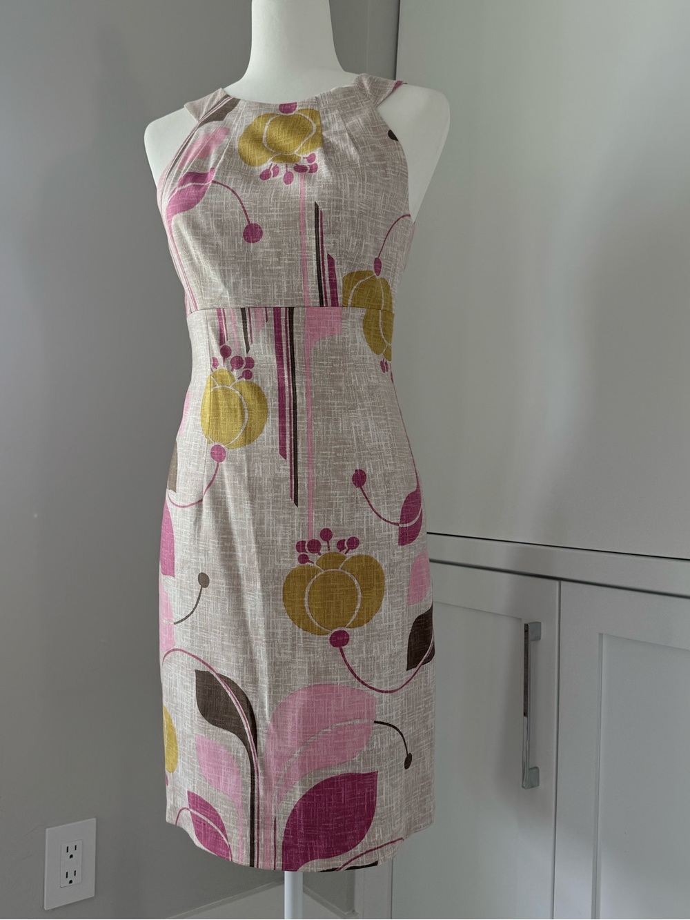 David Meister Pink & Mustard Floral Sheath Dress